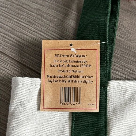 NWT Trader Joe’s Mini Canvas Tote Bag Brand New Dark Green w Red Logo - Picture 4 of 8